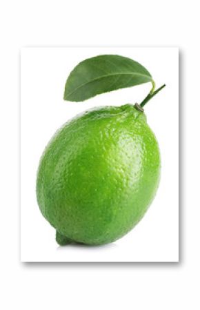 Lime. Whole lime with leaf isolated on a white background.