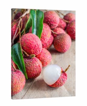 Lychee, Fresh lychee and peeled showing the red skin and white f