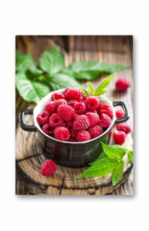 Fresh raspberry with leaves