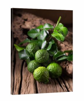 fresh bergamot on old wooden tables background