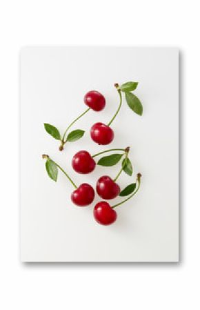 Sour cherries on white background. Organic sour cherry, ripe.