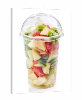 fresh fruit pieces salad in plastic cup