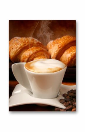Buon risveglio con cappuccino e brioches calde