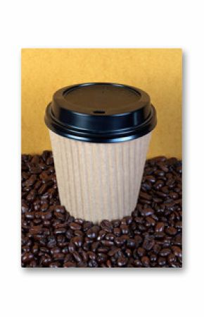 Disposable coffee cup and beans