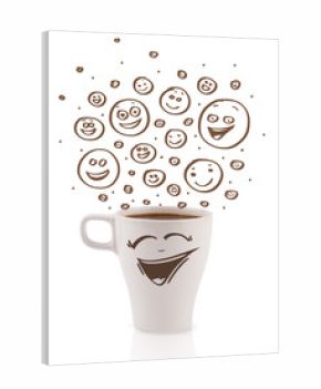 Coffee-cup with brown hand drawn happy smiley faces