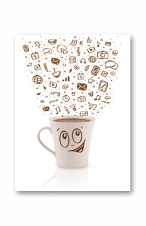 Coffee-mug with hand drawn media icons
