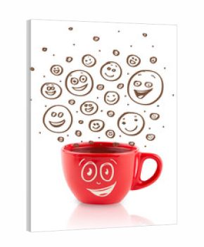 Coffee-cup with brown hand drawn happy smiley faces