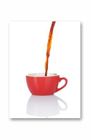 Pour coffee into cup, isolated on white