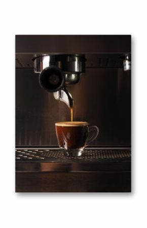 Hot coffee flow to a cup on espresso machine