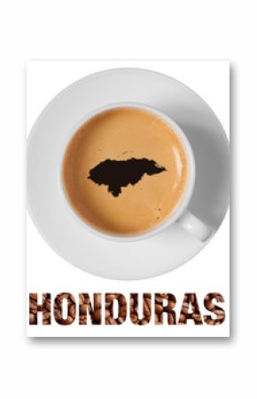 Honduras map drawing art on coffee foam in cup