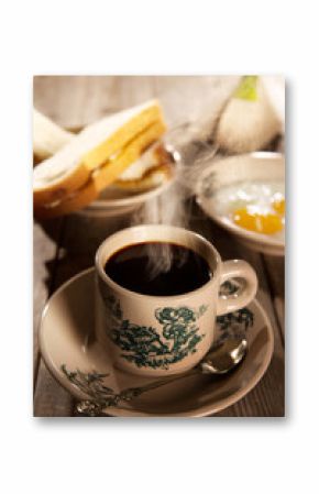 Traditional Malaysian Hainan coffee and breakfast
