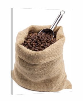 Kaffeebohnen im Kaffeesack Jutesack isoliert