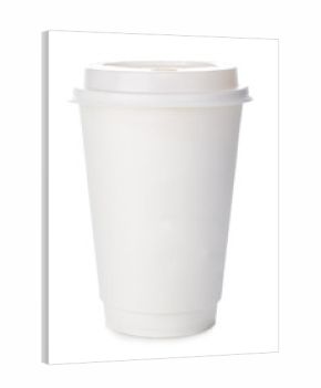 Paper cup of coffee close-up isolated on white background.