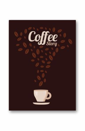 Vector coffee beans background collection with coffee cup. Coffee Story.