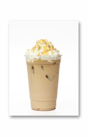 Iced coffee cafe latte with cream and caramel
