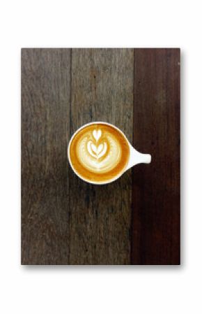 cup of latte art coffee on wooden background