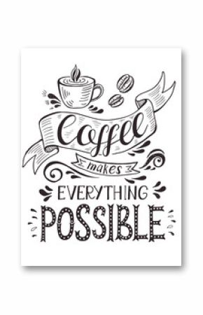 Banner with coffee cup and quote.
