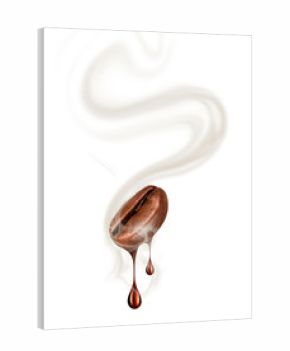 Drop of coffee dripping from coffee bean, isolated on white background