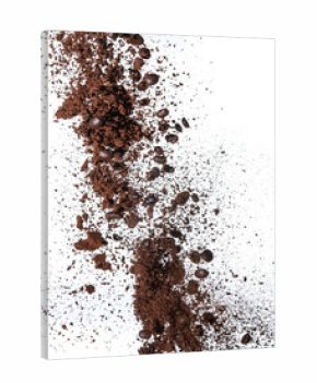 Coffee powder and coffee beans splash or explosion flying in the air