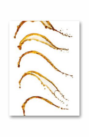 Brown liquid splashes collection represented cola or coffee