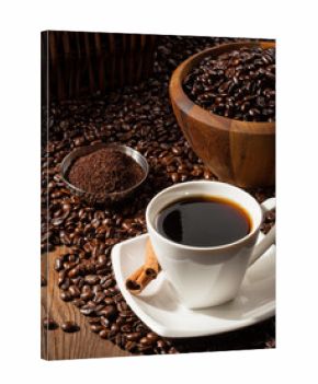 Cup of Black Coffee with Beans