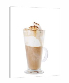 cappuccino with icecream and butterscotch topping isolated on wh