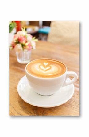 Cup of coffee latte art on wood table