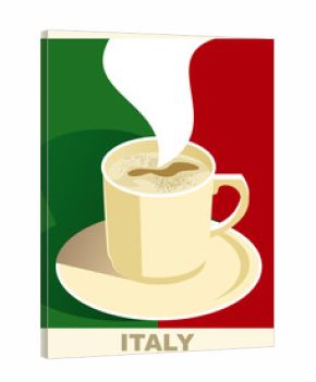 Art deco coffee poster with flag Italy. Coffee vintage concept.