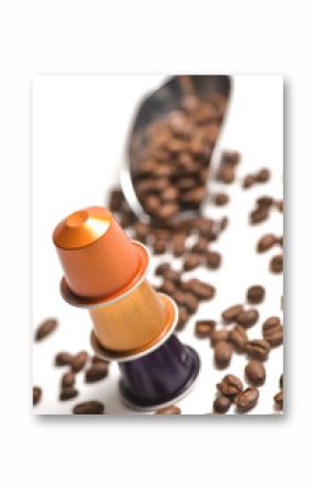 Capsules for coffee machine isolated on white