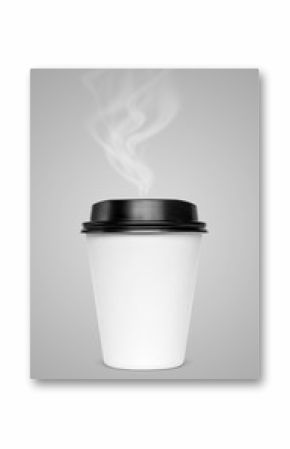 blank hot coffee cup with steam isolated on gray background