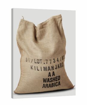 Jute sack filled with label African coffee