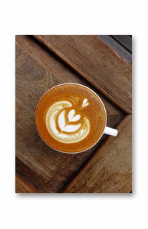 cup of latte art coffee on wooden background