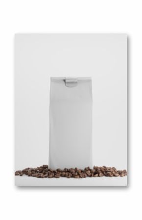 White pack of coffee against white background