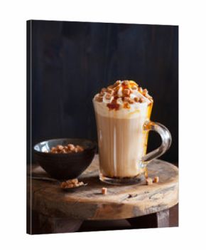 cafe latte with whipped cream and caramel