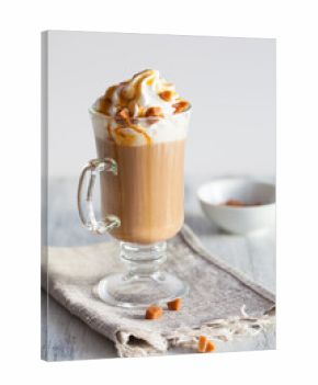 latte with whiped cream and caramel