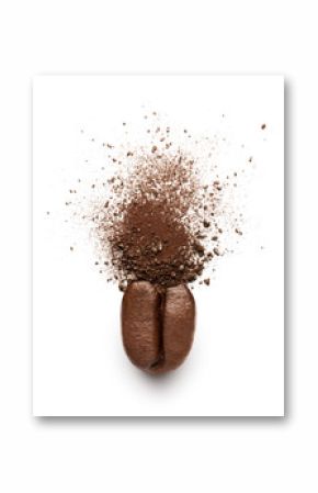 Coffee bean and ground coffee isolated on white background
