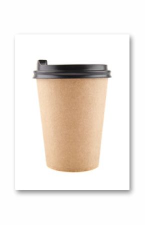 Paper cup with coffee isolated on white background close-up