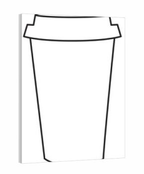 Black and white line drawing of a coffee cup. 