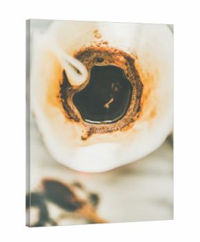 Top view of coffee brewed in alternative coffee maker with paper filter