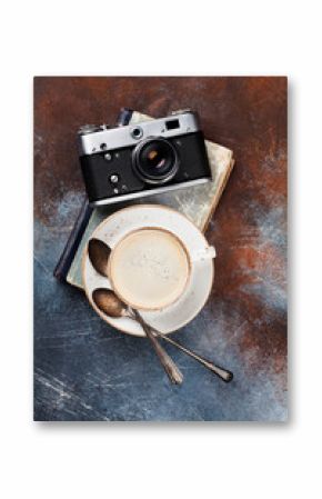 Coffee cup and retro camera