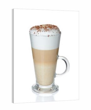 Glass cup of coffee latte on white