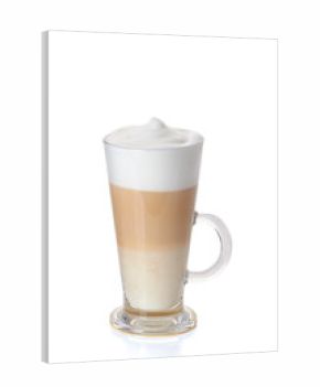 Glass cup of coffee latte on white