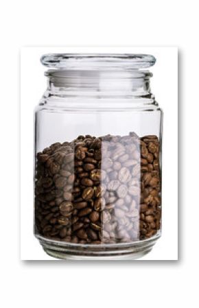 Glass jar with coffee beans isolated. Clipping path.