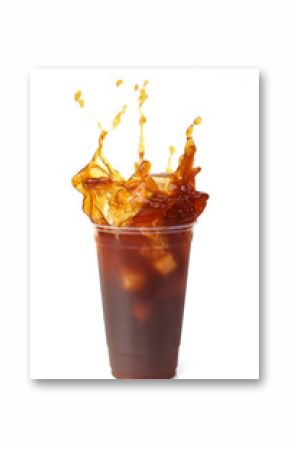 Pouring iced coffee isolated on white background  