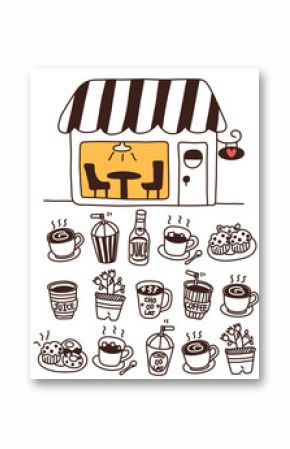 stock illustration cafe doodle icon set