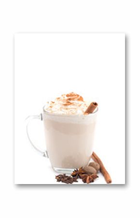 Spiced Drink with Cinnamon Stick on a White Background