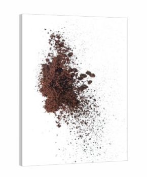 Coffee powder and coffee beans splash or explosion flying in the air