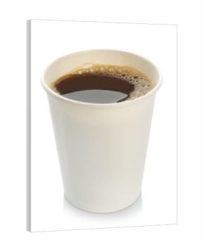 Aromatic coffee in takeaway paper cup on white background. Space for design