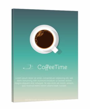 Retro style coffee cup poster. Blue sky background. Text placeholder. Template for coffee shop or menu.