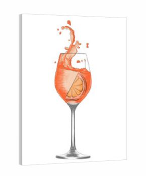 Vector engraved style Aperol Spritz alcoholic cocktail illustration for posters, decoration, menu and print. Hand drawn sketch of drink or beverage. Detailed drawing isolated on white background.